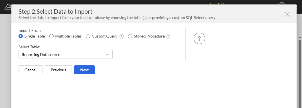Select data to import